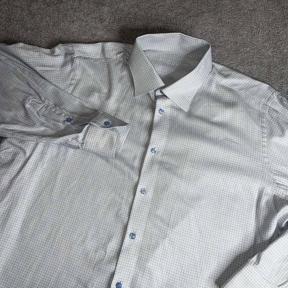 Holland &‎ Sherry USA Men's Custom Dress Shirt XL Collar Blue Micro Houndstooth